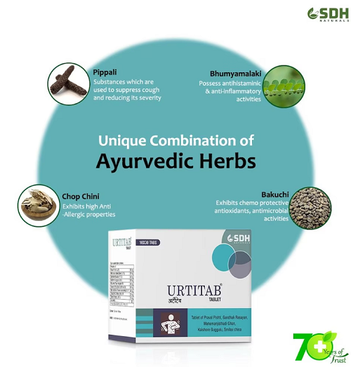 Shree Dhanwantri Urtitab Tablet – Ayurvedic Support for Skin Allergies, Itching & Inflammation (300 Tablets)