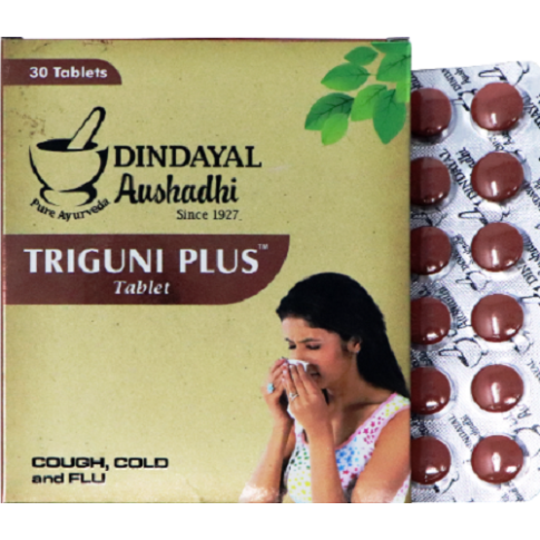 Dindayal Triguni Plus Tablet – Ayurvedic Immunity & Respiratory Support for Fever & Infections (30 Tablets)