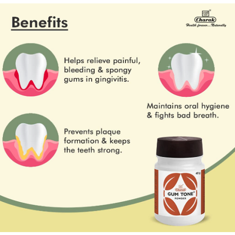 Charak Gum Tone Powder | Anti-Plaque, Gum Strengthening & Fresh Breath Oral Care – 40g