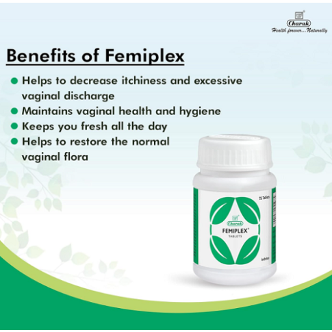 Charak Femiplex Tablets | Ayurvedic Support for Vaginitis, White Discharge & Recurrence Control
