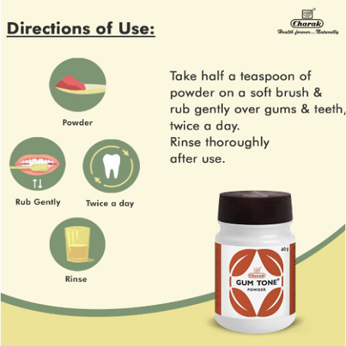Charak Gum Tone Powder | Anti-Plaque, Gum Strengthening & Fresh Breath Oral Care – 40g