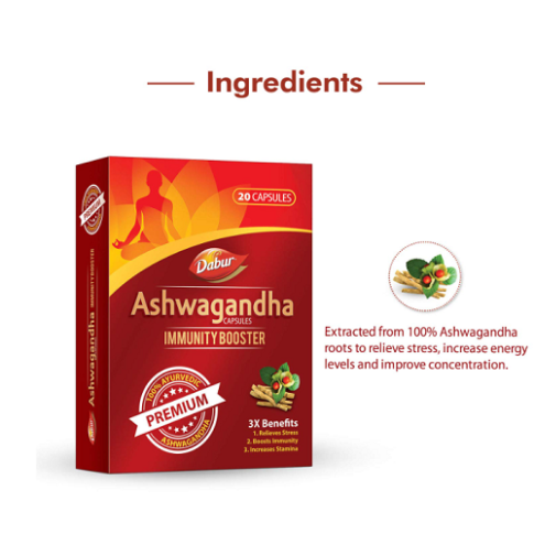 Dabur Ashwagandha Capsules (20 Capsules) – Immunity, Stress & Energy Support