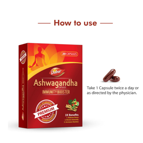 Dabur Ashwagandha Capsules (20 Capsules) – Immunity, Stress & Energy Support