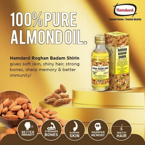 Hamdard Roghan Badam Shirin – 100% Pure Sweet Almond Oil for Brain, Skin & Body Strength - LUXURY GLOW