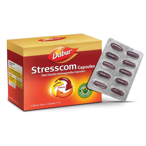 Dabur Stresscom Capsules – Ayurvedic Ashwagandha for Stress Relief, Energy & Immunity