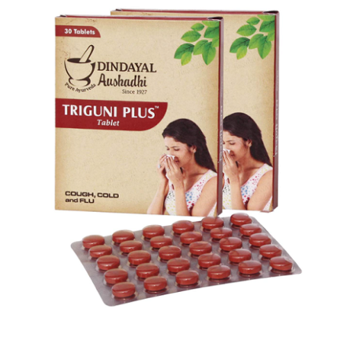 Dindayal Triguni Plus Tablet – Ayurvedic Immunity & Respiratory Support for Fever & Infections (30 Tablets)